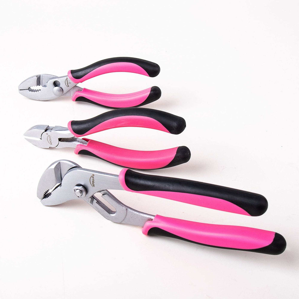 Set of 3 pink pliers with soft-grip handles for DIY tasks and crafts