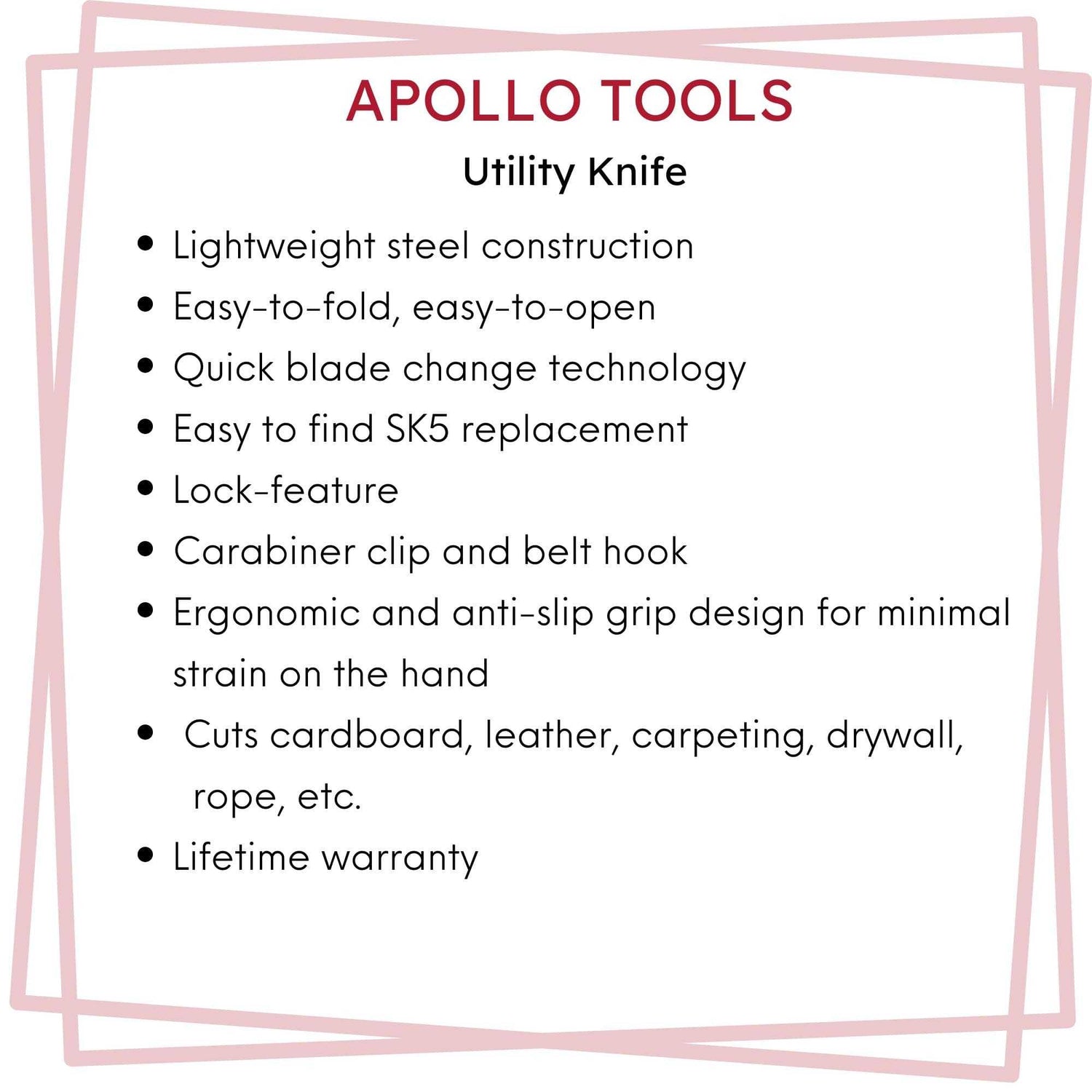 Ergonomic Stainless Steel, Lightweight, Foldable Black Utility Knife with Carabiner Clip and Fast-Change Blade - DT5017 - Prop and Piston