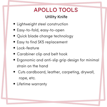 Ergonomic Stainless Steel, Lightweight, Foldable Black Utility Knife with Carabiner Clip and Fast-Change Blade - DT5017 - Prop and Piston