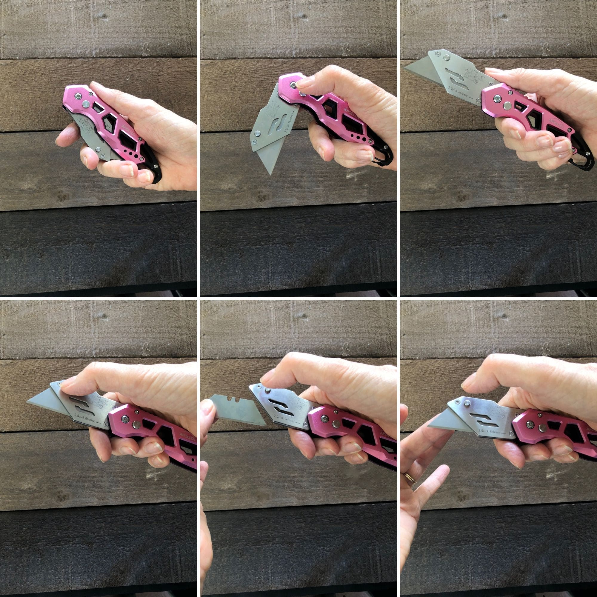Ergonomic Stainless Steel, Lightweight, Foldable Pink Utility Knife with Carabiner Clip and Fast-Change Blade - DT5017P - Prop and Piston