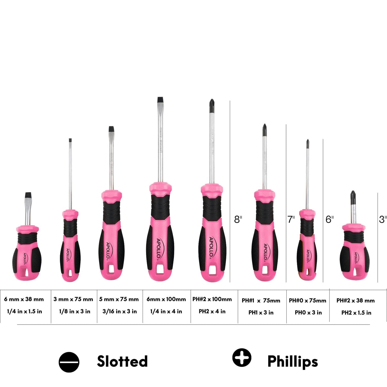 Apollo Tools 8 Pink Essential Screwdriver Set DT5018P - Prop and Piston