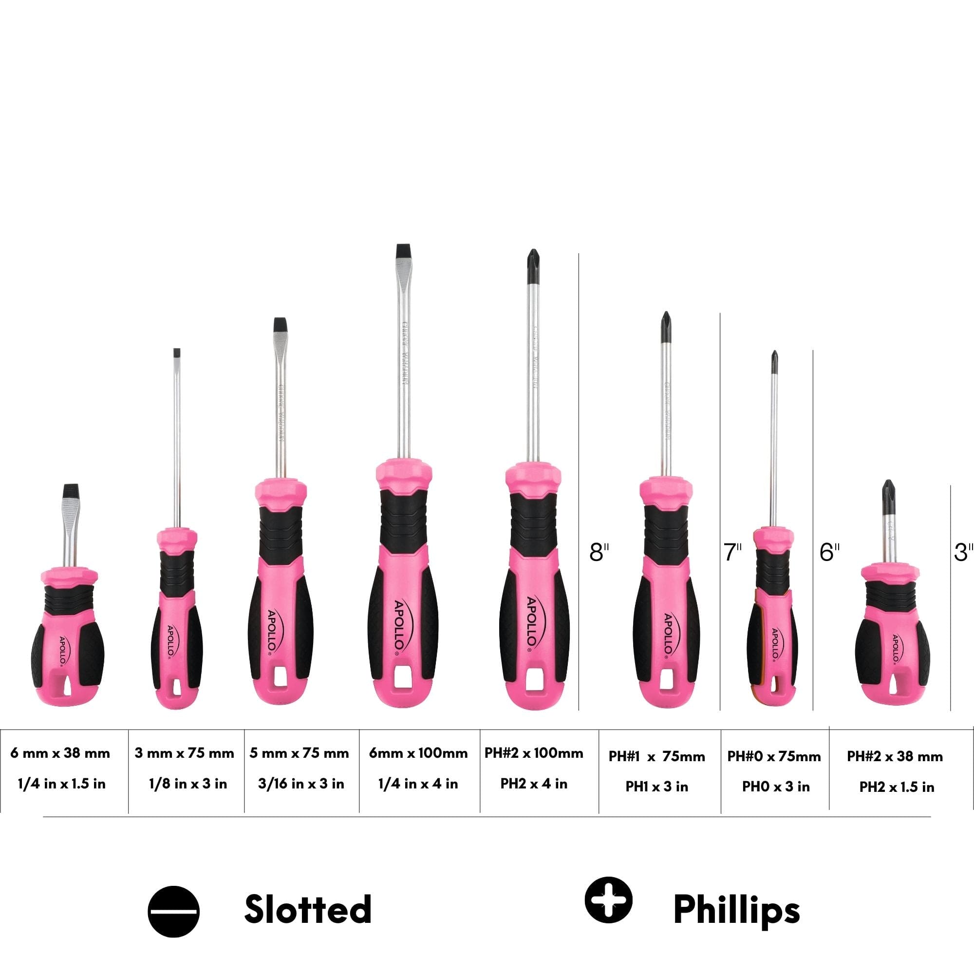 Apollo Tools 8 Pink Essential Screwdriver Set DT5018P - Prop and Piston