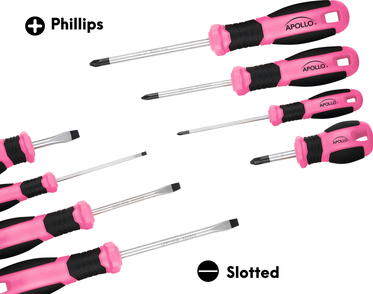 Apollo Tools 8 Pink Essential Screwdriver Set DT5018P - Prop and Piston