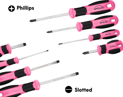 Apollo Tools 8 Pink Essential Screwdriver Set DT5018P - Prop and Piston