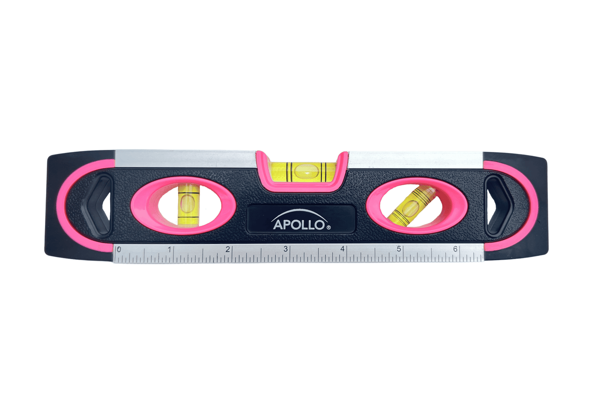 PINK 9-inch torpedo-shaped spirit level for 180/90/45 degrees leveling--  DT5019P - Prop and Piston