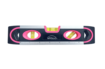 PINK 9-inch torpedo-shaped spirit level for 180/90/45 degrees leveling--  DT5019P - Prop and Piston