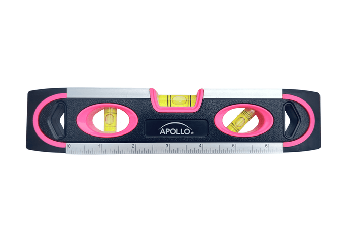 PINK 9-inch torpedo-shaped spirit level for 180/90/45 degrees leveling--  DT5019P - Prop and Piston