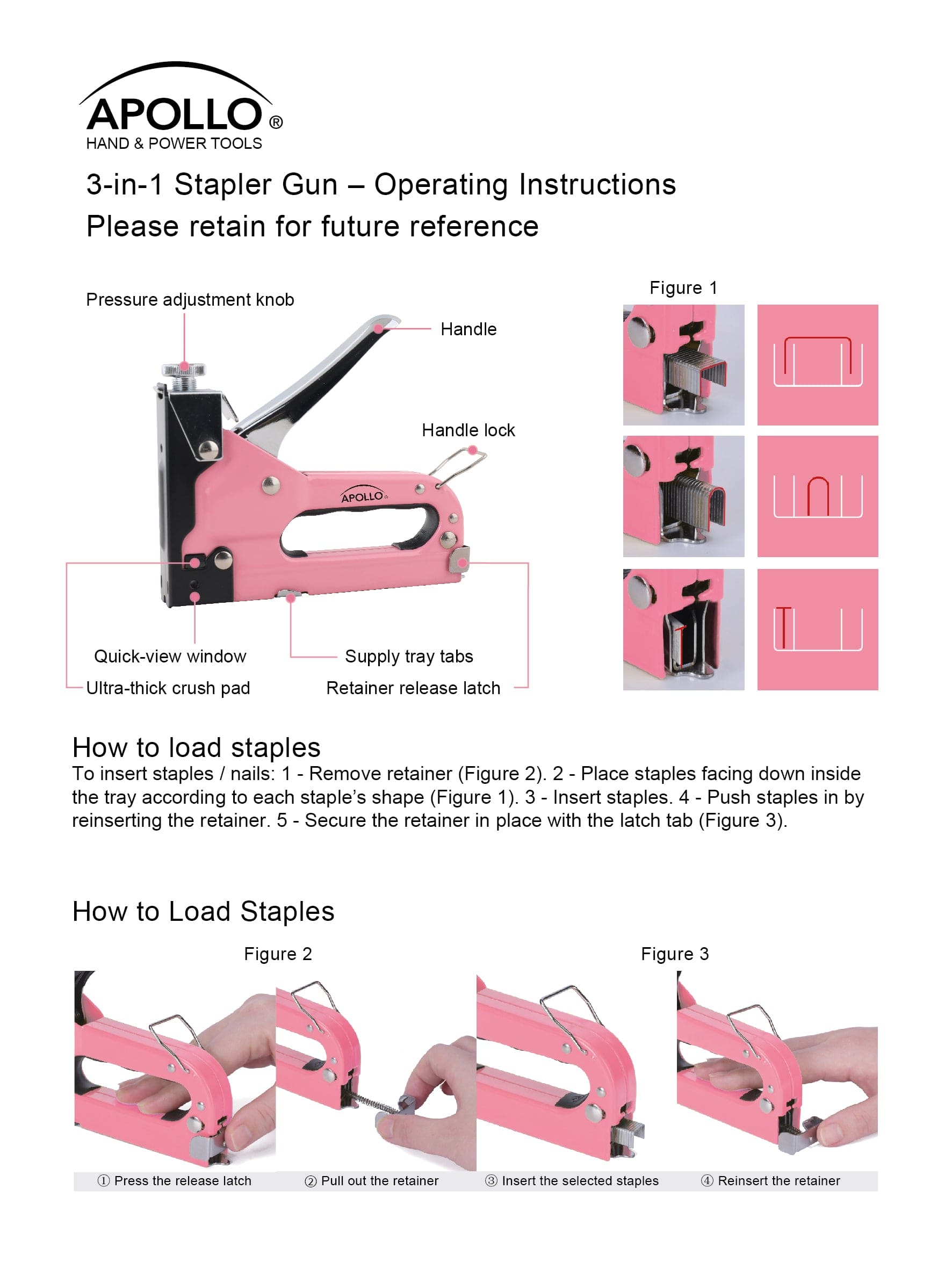 Pink Stapler with Power Adjustment Knob and 3000 Staples assortment-- DT5020P - Prop and Piston