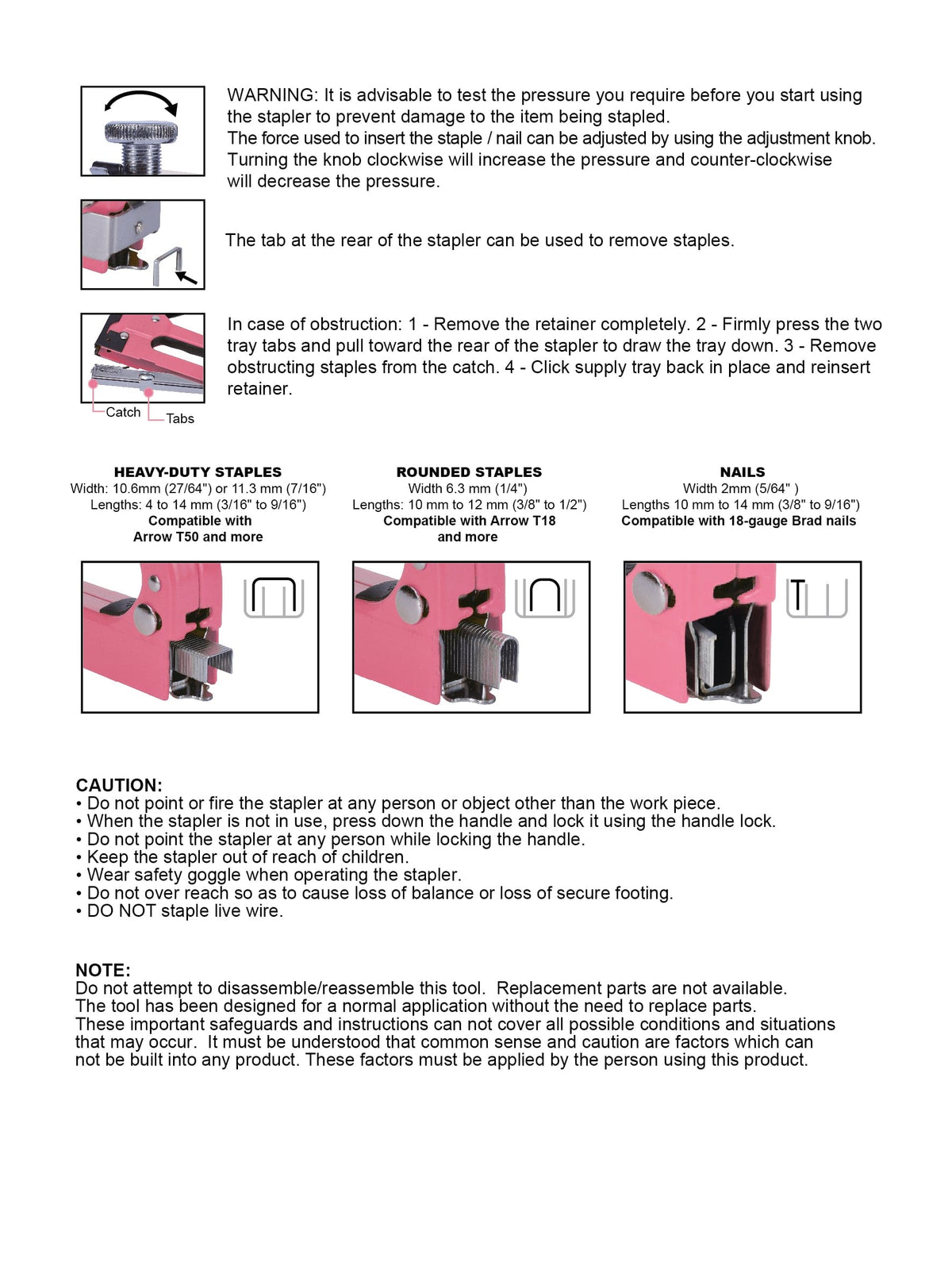 Pink Stapler with Power Adjustment Knob and 3000 Staples assortment-- DT5020P - Prop and Piston