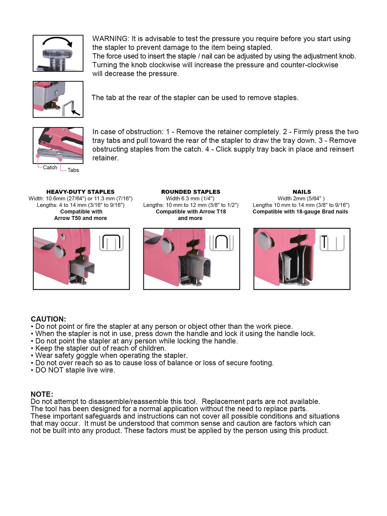 Pink Stapler with Power Adjustment Knob and 3000 Staples assortment-- DT5020P - Prop and Piston