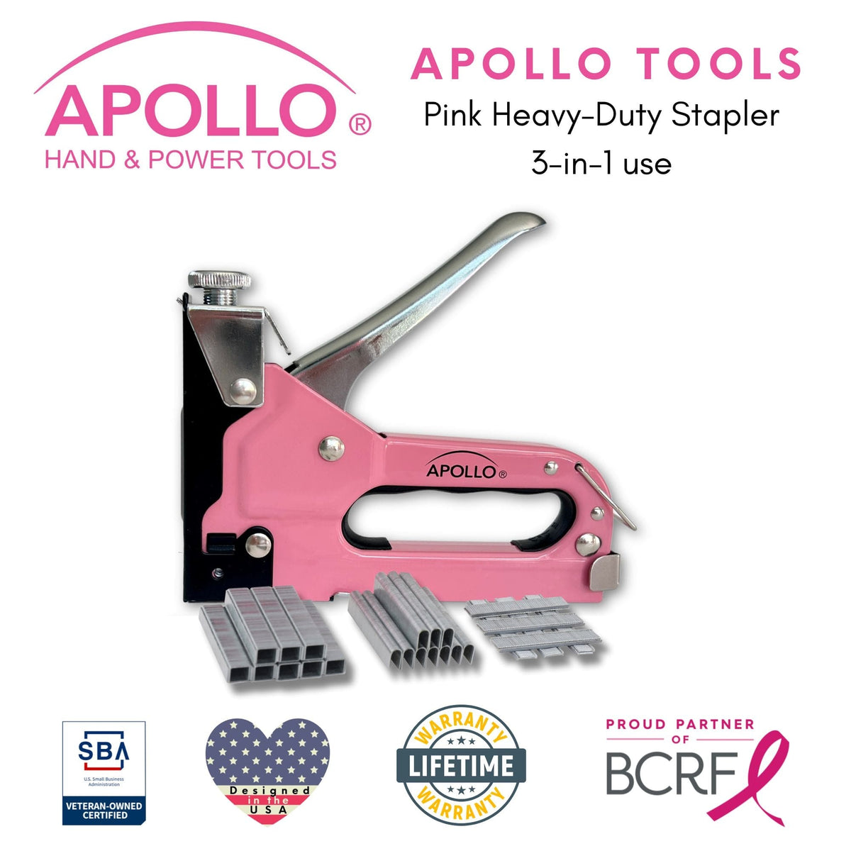 Pink Stapler with Power Adjustment Knob and 3000 Staples assortment-- DT5020P - Prop and Piston