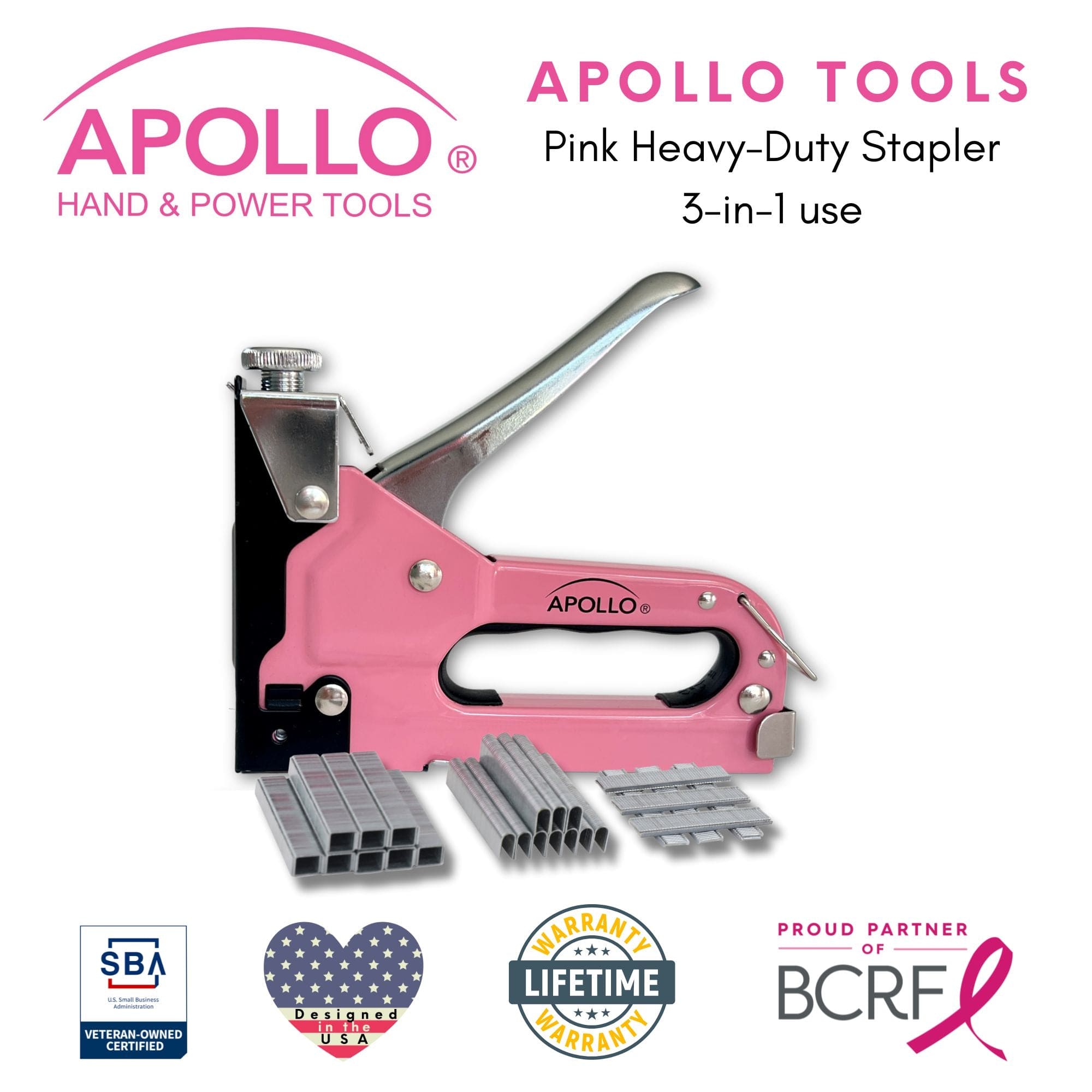 Pink Stapler with Power Adjustment Knob and 3000 Staples assortment-- DT5020P - Prop and Piston