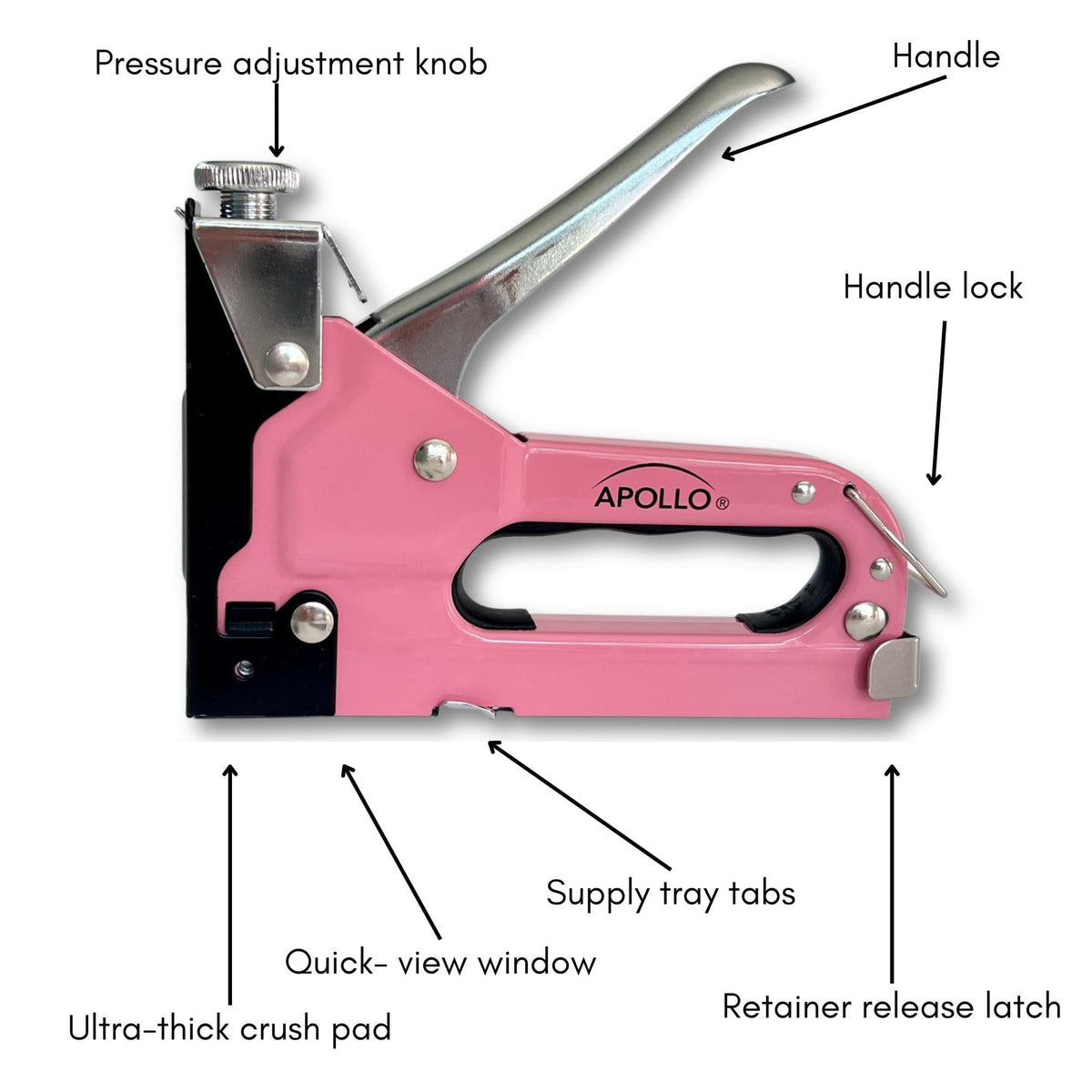 Pink Stapler with Power Adjustment Knob and 3000 Staples assortment-- DT5020P - Prop and Piston