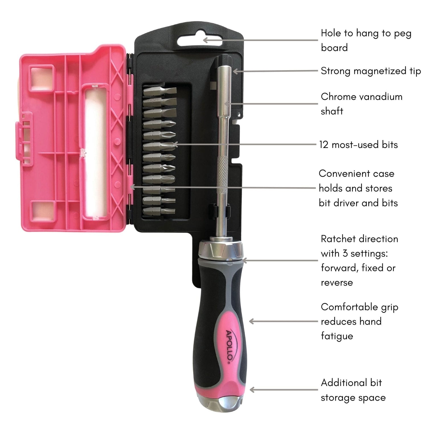 13-in-1 Ratcheting Screwdriver with Bit Set – Pink -- DT5021P - Prop and Piston