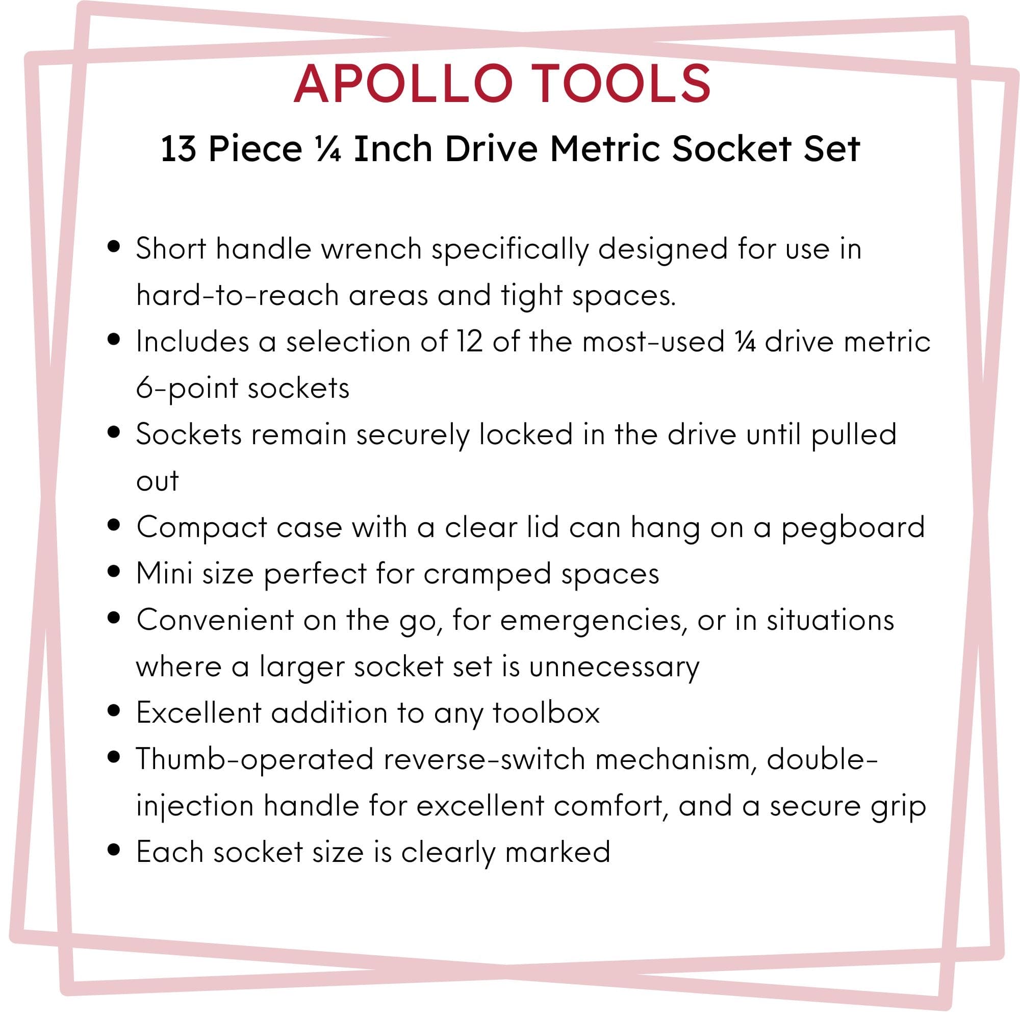 13 Piece ¼ Inch Drive Metric Socket Set - DT5023 - Prop and Piston