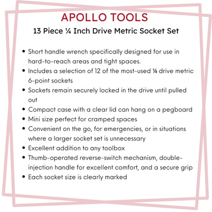 13 Piece ¼ Inch Drive Metric Socket Set - DT5023 - Prop and Piston