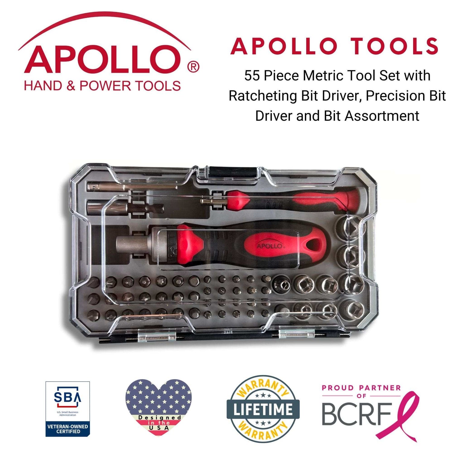 55 Piece Metric Tool Set with Ratcheting Bit Driver, Precision Bit Driver and Bit Assortment - DT5024 - Prop and Piston