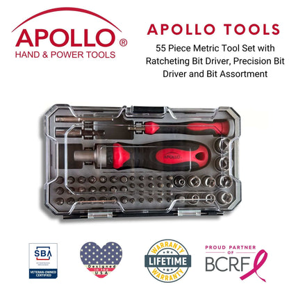 55 Piece Metric Tool Set with Ratcheting Bit Driver, Precision Bit Driver and Bit Assortment - DT5024 - Prop and Piston