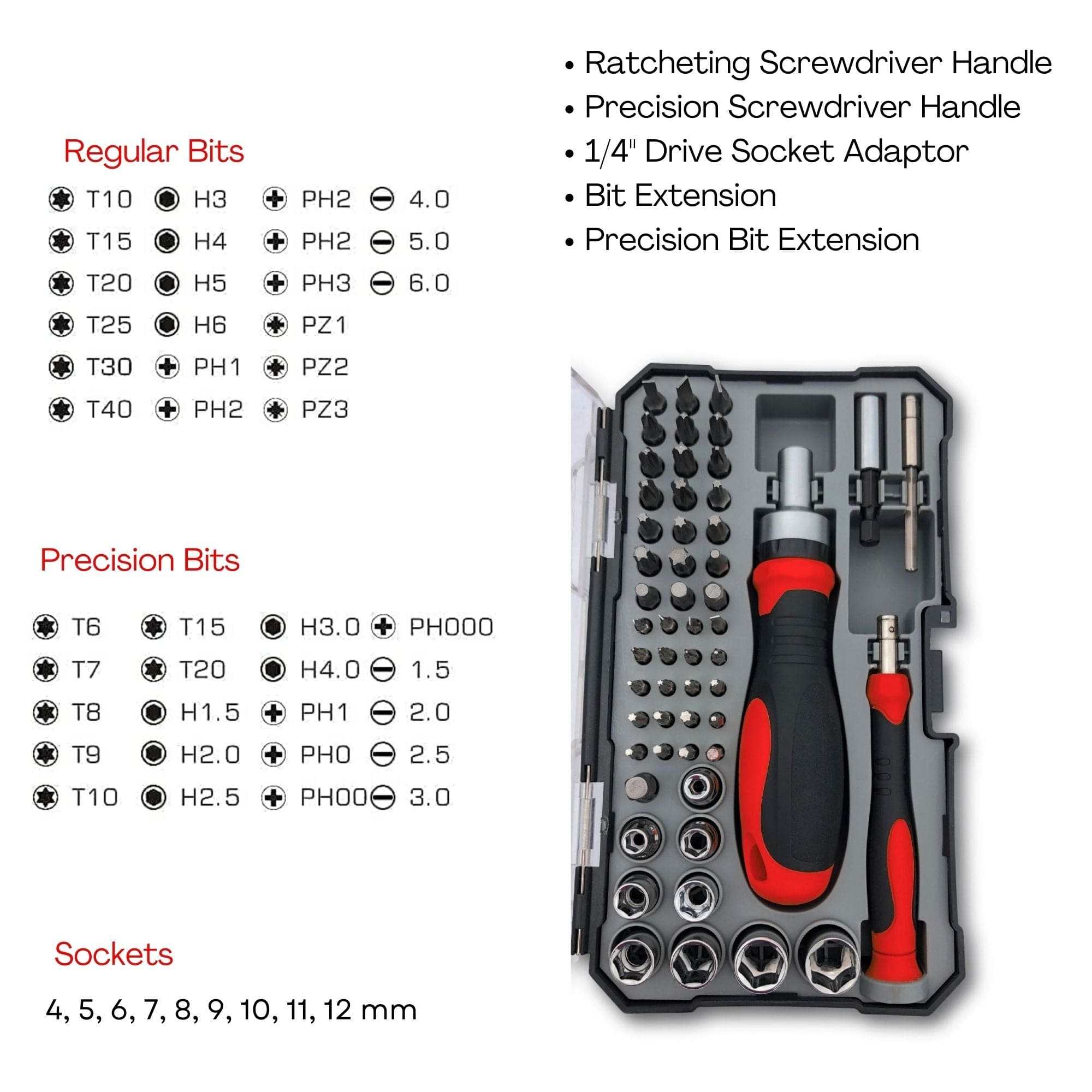 55 Piece Metric Tool Set with Ratcheting Bit Driver, Precision Bit Driver and Bit Assortment - DT5024 - Prop and Piston