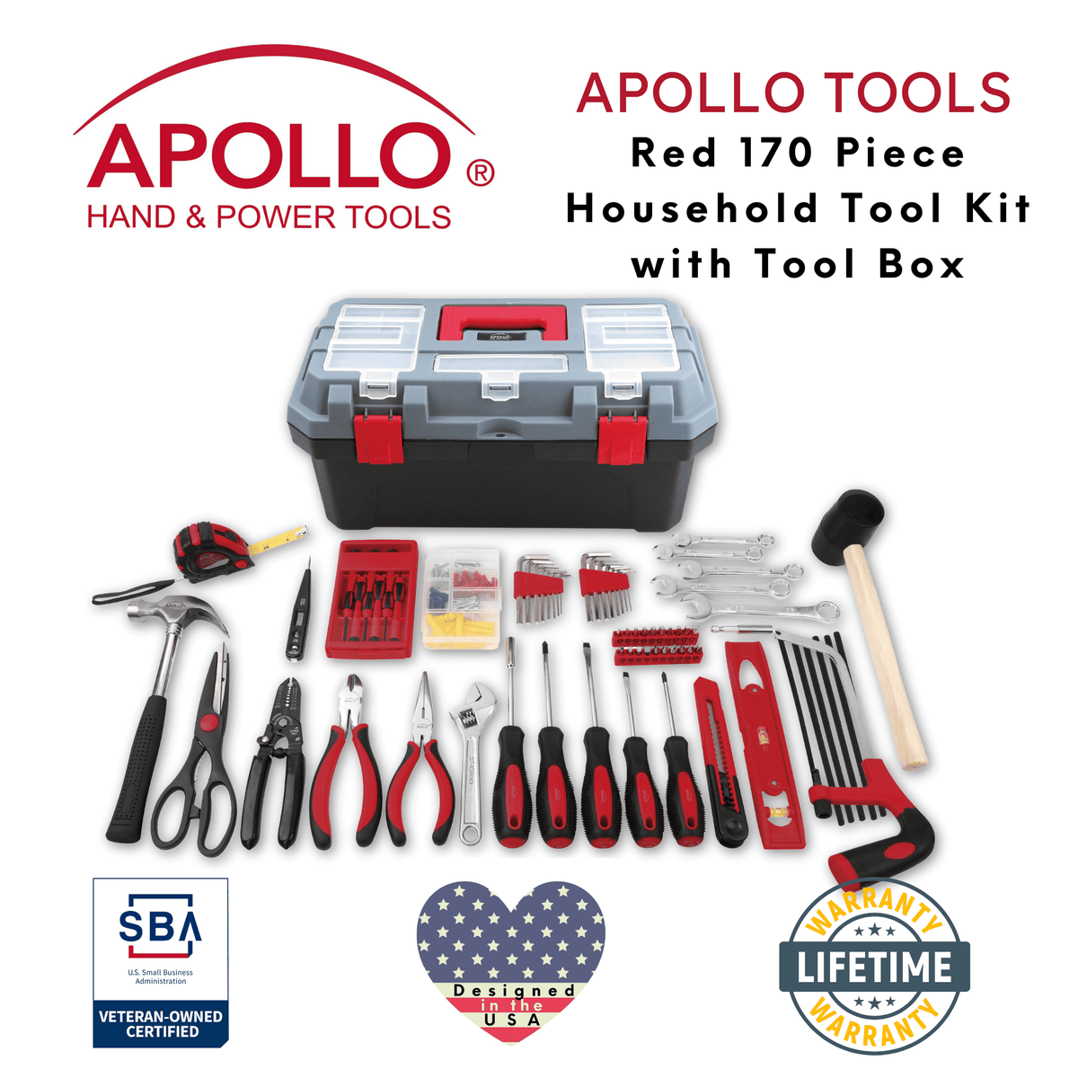 Red 170 Piece Household Tool Kit with New and Improved Tool Box - DT7103 - Prop and Piston