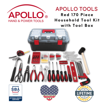 Red 170 Piece Household Tool Kit with New and Improved Tool Box - DT7103 - Prop and Piston