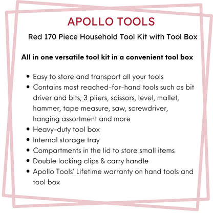 Red 170 Piece Household Tool Kit with New and Improved Tool Box - DT7103 - Prop and Piston