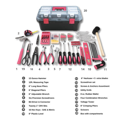 Pink 170 Piece Household Tool Kit with New and Improved Tool Box - DT7103P - Prop and Piston