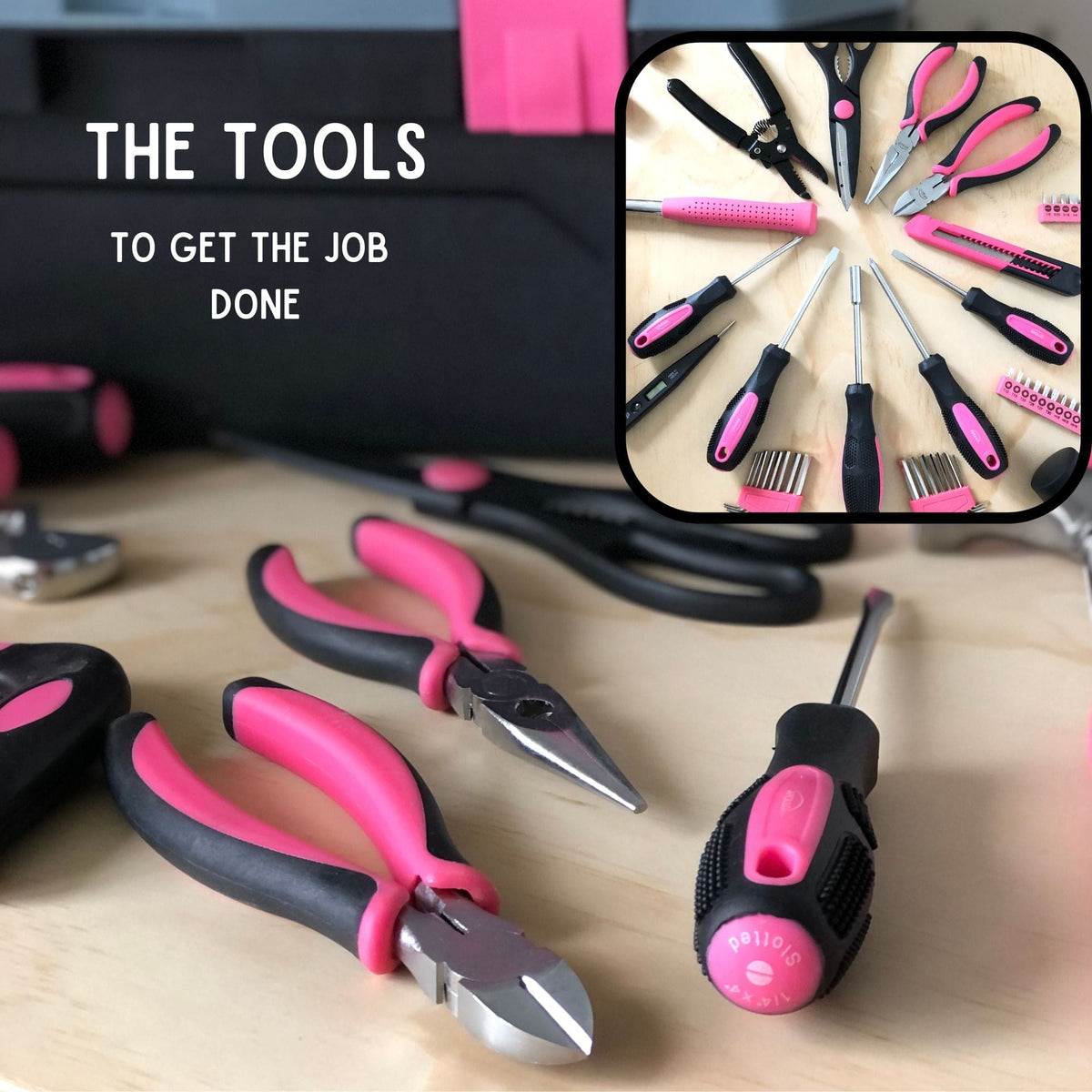 Pink 170 Piece Household Tool Kit with New and Improved Tool Box - DT7103P - Prop and Piston
