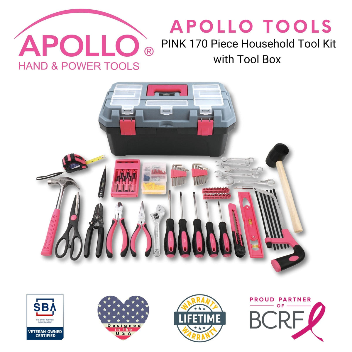 Pink 170 Piece Household Tool Kit with New and Improved Tool Box - DT7103P - Prop and Piston