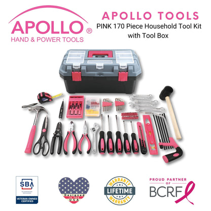 Pink 170 Piece Household Tool Kit with New and Improved Tool Box - DT7103P - Prop and Piston