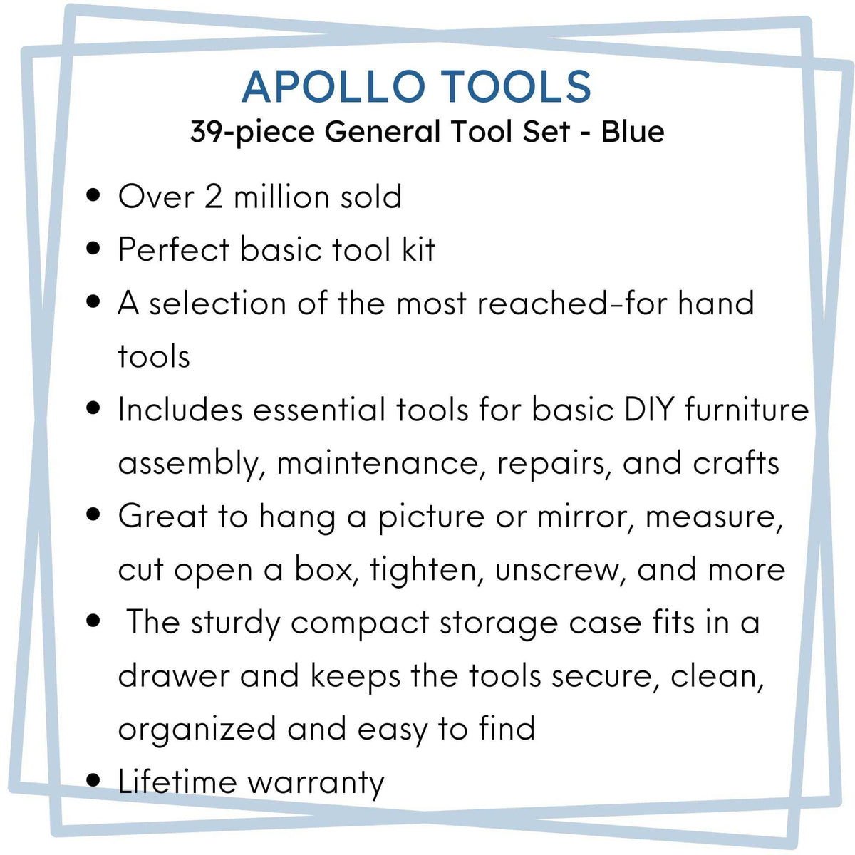 39 Piece General Tool Kit with hammer, pliers, screwdrivers, and hex keys in compact storage case