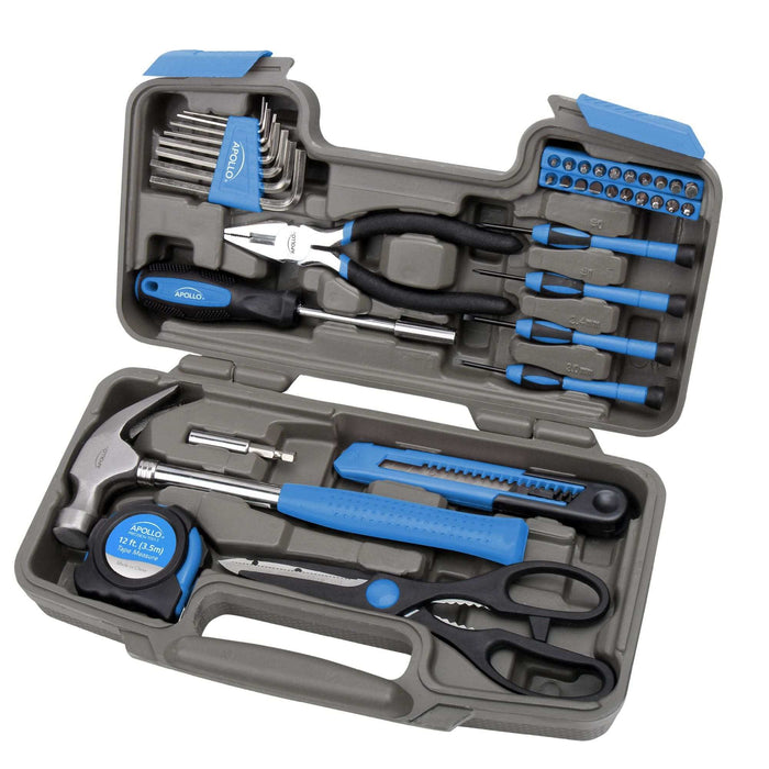 39 Piece General Tool Kit with hammer, pliers, screwdrivers, tape measure, and compact storage case