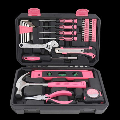 Apollo Tools pink 39-piece general tool set in black storage case for DIY home maintenance and repairs
