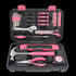 Apollo Tools pink 39-piece general tool set in black storage case for DIY home maintenance and repairs