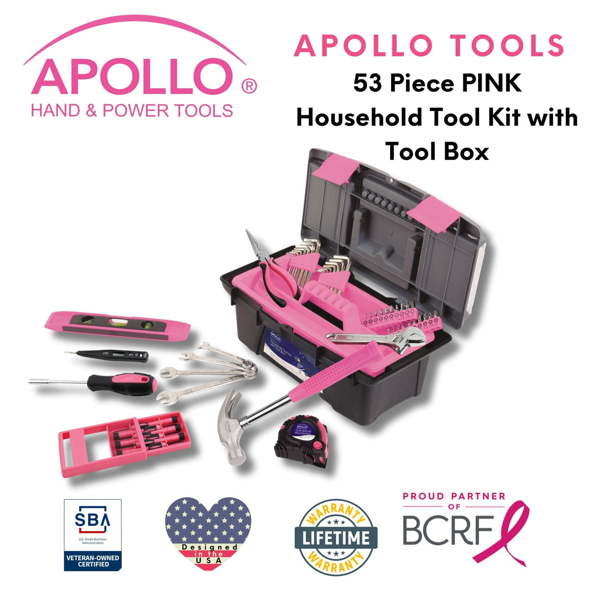 53 Piece Household Tool Kit with Tool Box Pink- DT9773P - Prop and Piston