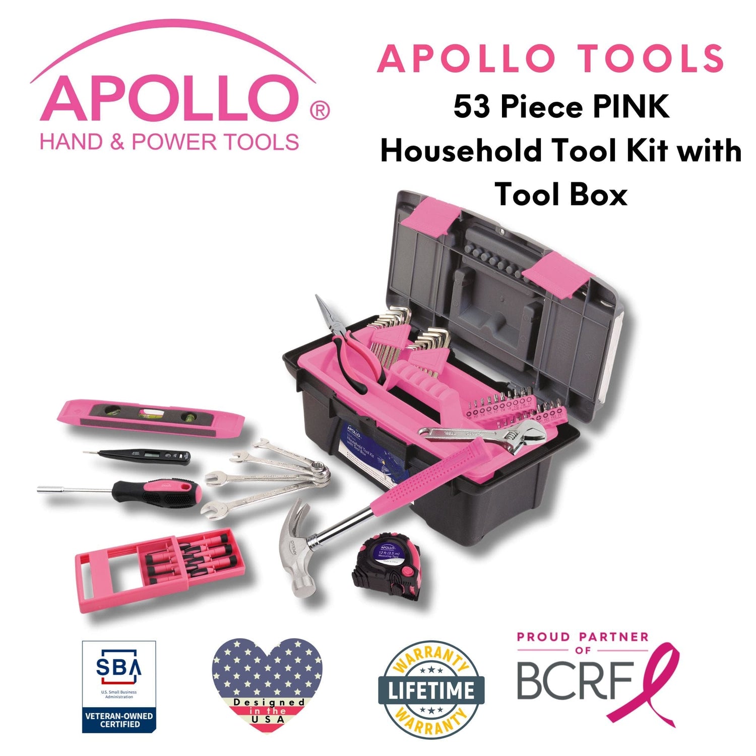 53 Piece Household Tool Kit with Tool Box Pink- DT9773P - Prop and Piston
