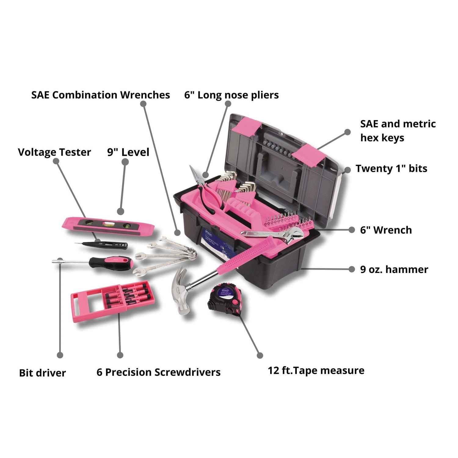 53 Piece Household Tool Kit with Tool Box Pink- DT9773P - Prop and Piston
