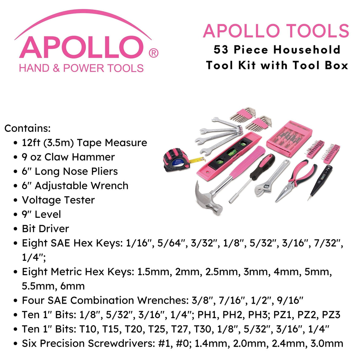 53 Piece Household Tool Kit with Tool Box Pink- DT9773P - Prop and Piston