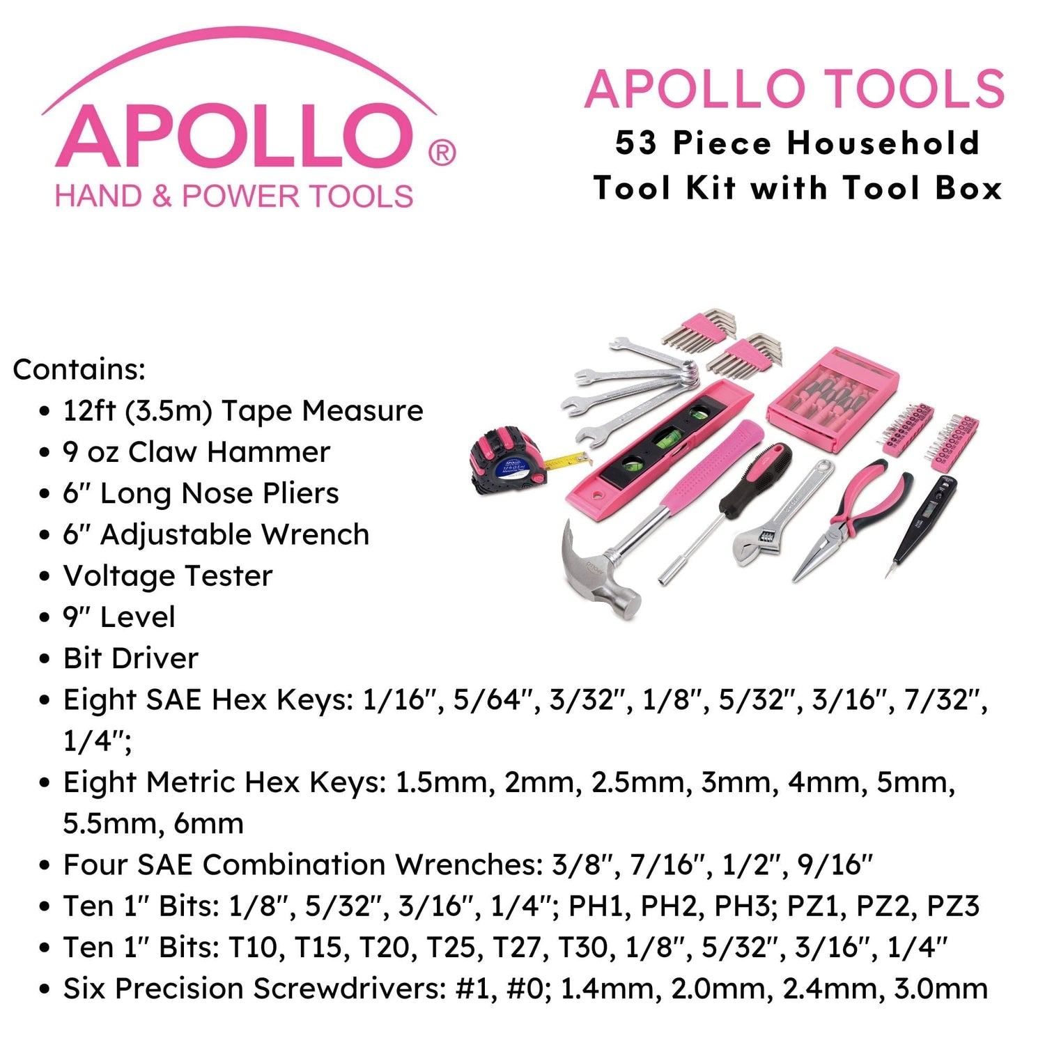53 Piece Household Tool Kit with Tool Box Pink- DT9773P - Prop and Piston