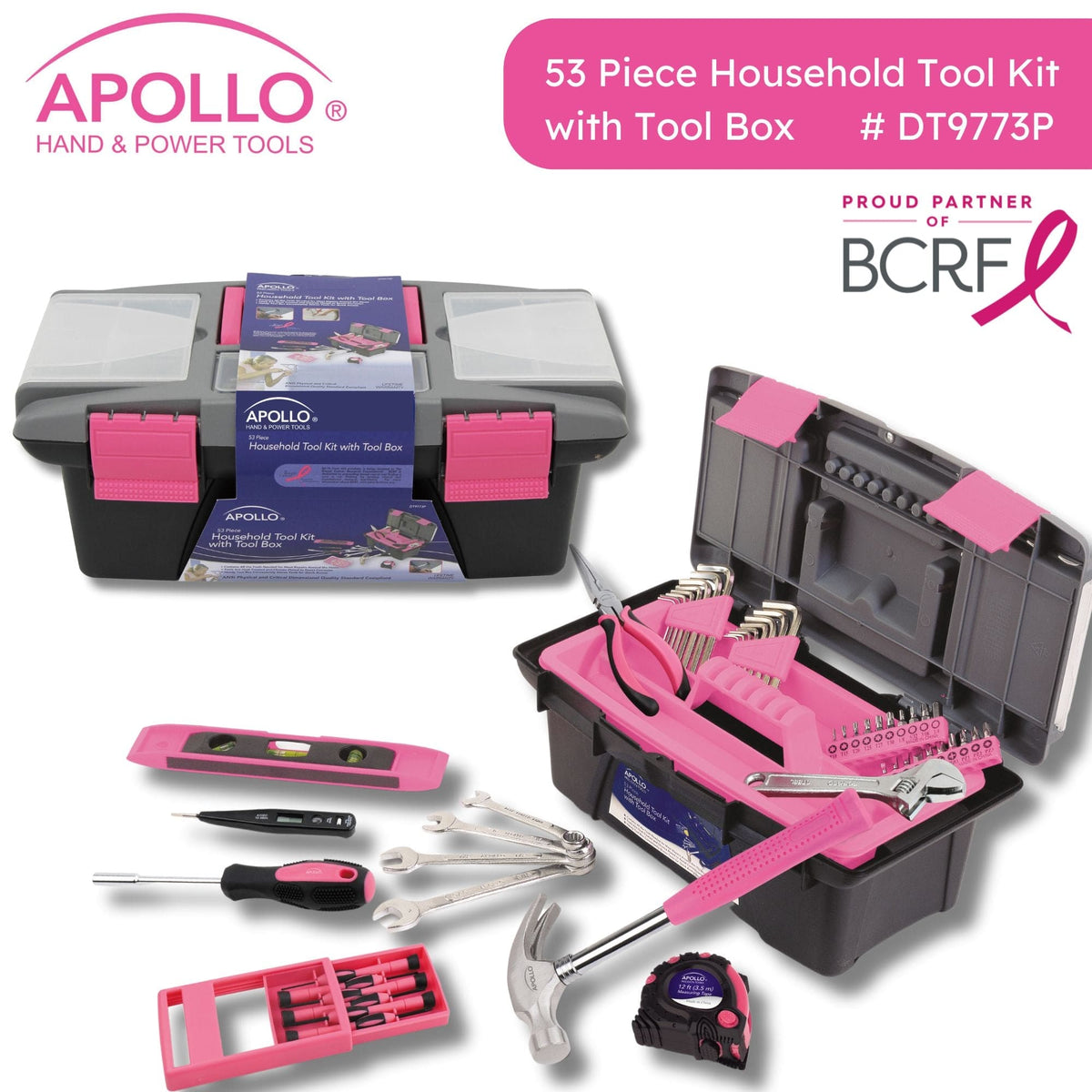 53 Piece Household Tool Kit with Tool Box Pink- DT9773P - Prop and Piston