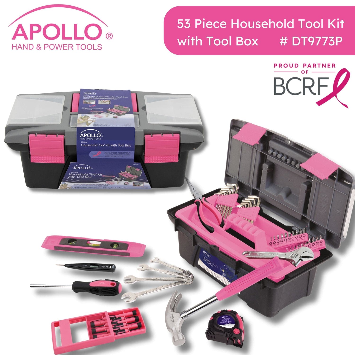 53 Piece Household Tool Kit with Tool Box Pink- DT9773P - Prop and Piston