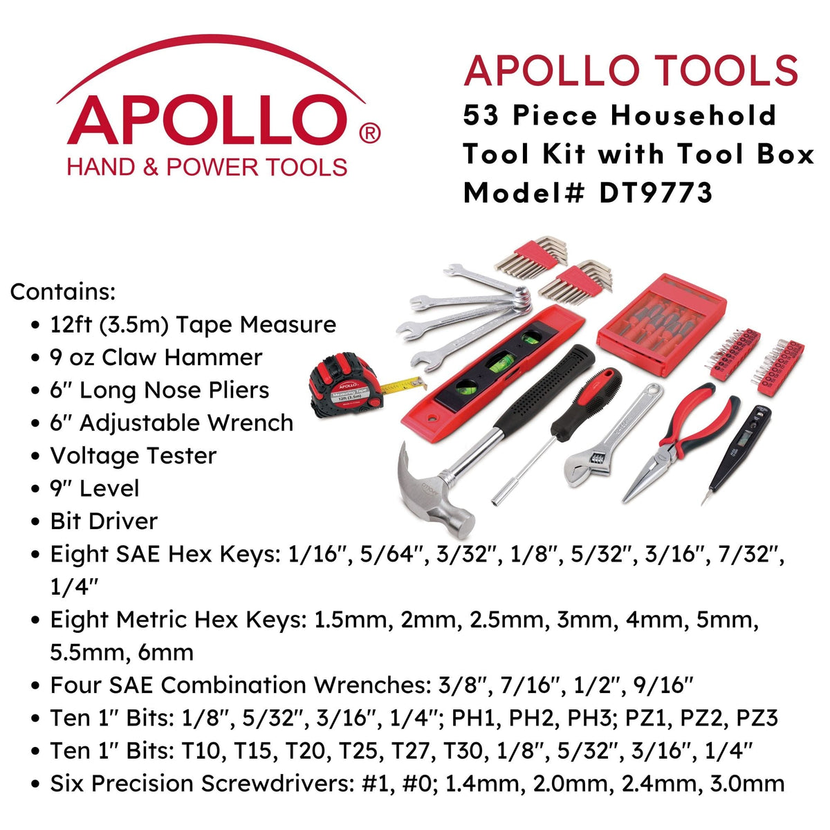 53 Piece Household Tool Kit with Tool Box - DT9773 - Prop and Piston