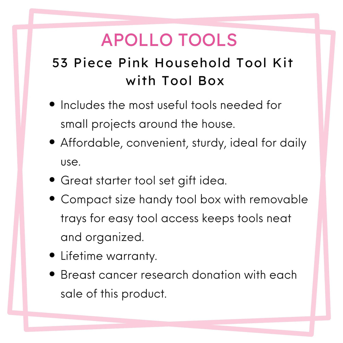 53 Piece Household Tool Kit with Tool Box Pink- DT9773P - Prop and Piston
