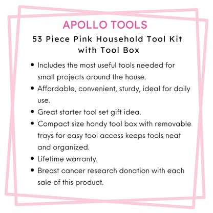 53 Piece Household Tool Kit with Tool Box Pink- DT9773P - Prop and Piston