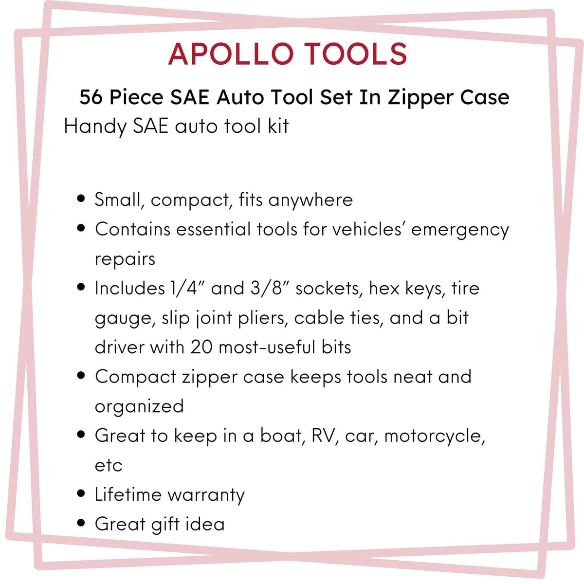 56 Piece SAE Auto Tool Set In Zipper Case - DT9774 - Prop and Piston