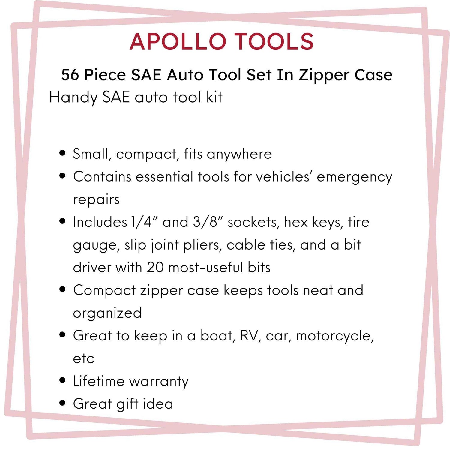 56 Piece SAE Auto Tool Set In Zipper Case - DT9774 - Prop and Piston