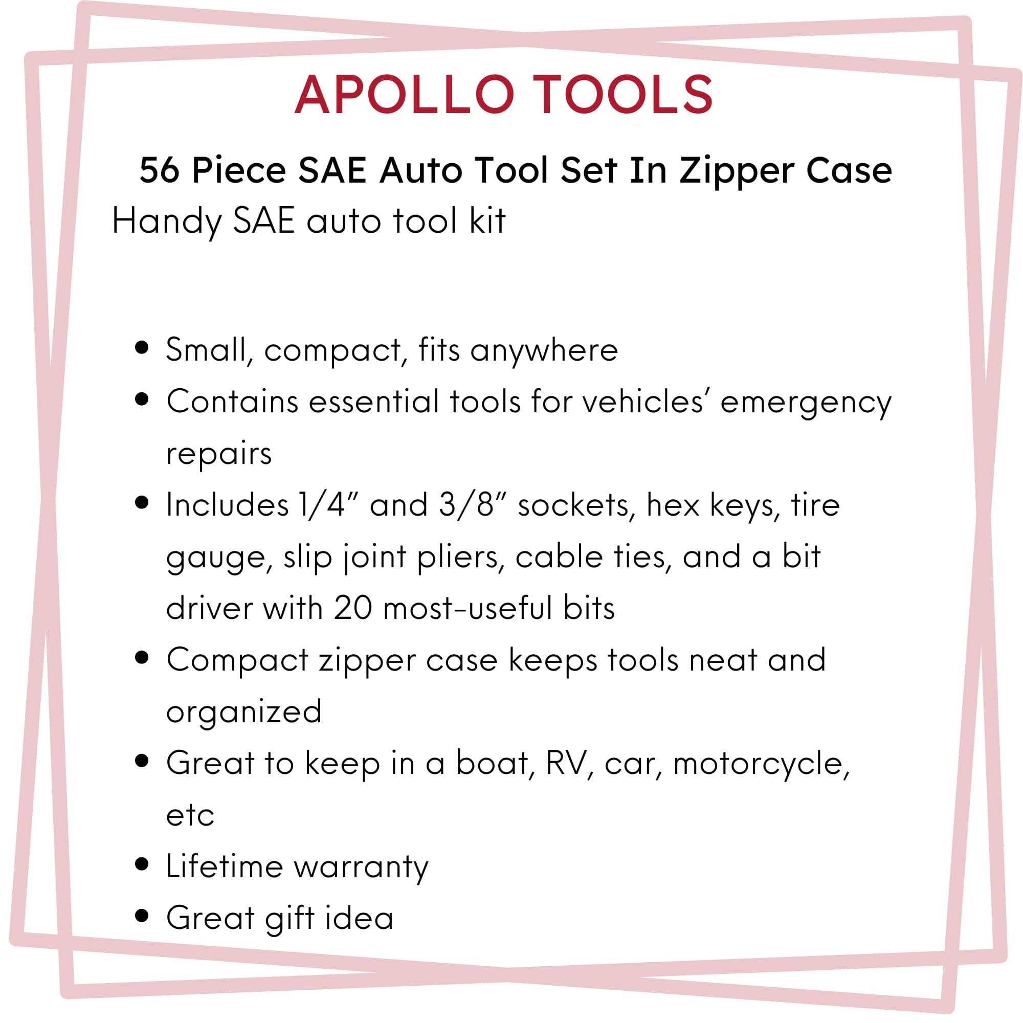 56 Piece SAE Auto Tool Set In Zipper Case - DT9774 - Prop and Piston