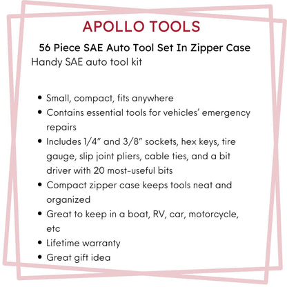 56 Piece SAE Auto Tool Set In Zipper Case - DT9774 - Prop and Piston