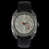 F-18 Hornet tribute watch with gunmetal case, gray dial, black leather strap, and GMT function