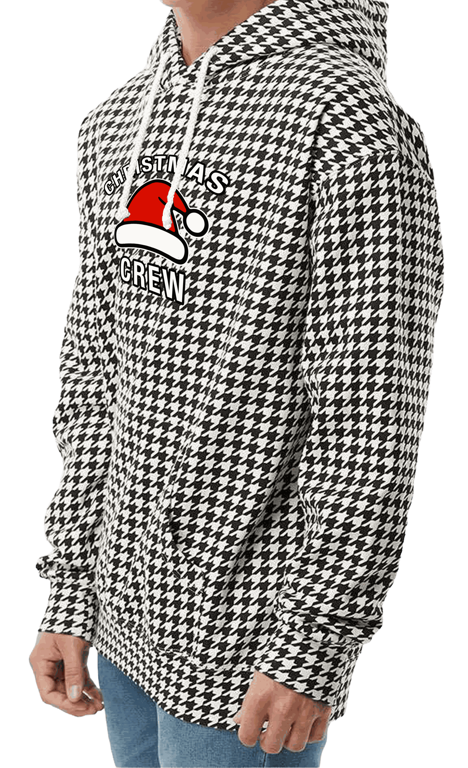 Houndstooth Hoodie with houndstooth pattern and Christmas graphic